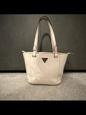 GUESS Cream Logo-Embossed Tote with Double Straps